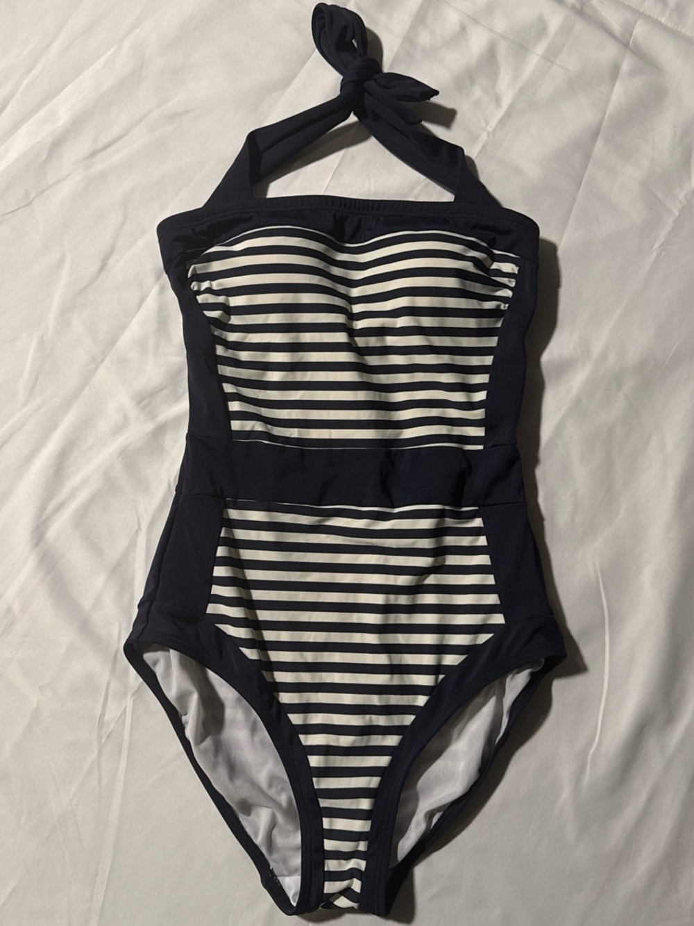 Boden Navy & White Striped Halter One-Piece Swimsuit